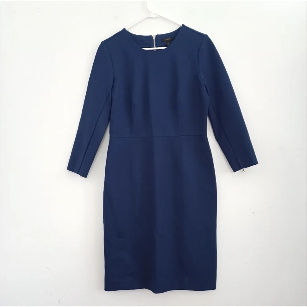 J. CREW Classic Navy Long Sleeve Ponte Knit Dress